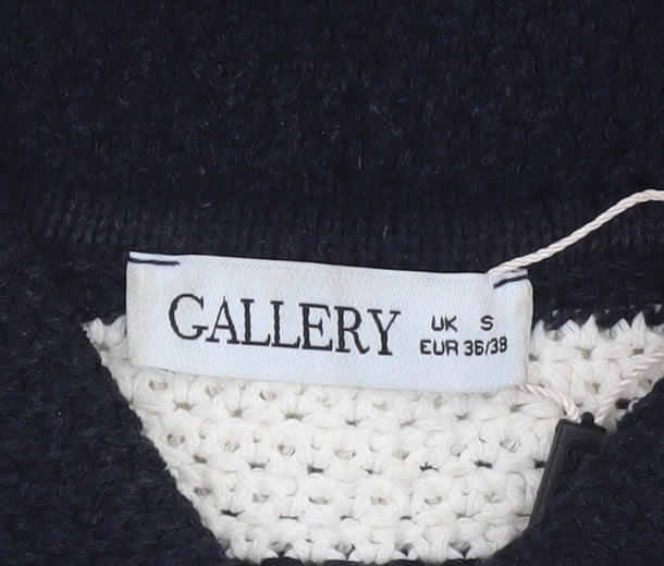 Gallery Women's Black White Striped Collared Short Sleeve Knit Henley Jumper Size S
