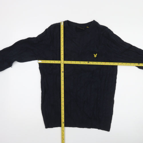 Lyle & Scott Men's Blue Cable-Knit Crew Neck Jumper Size M