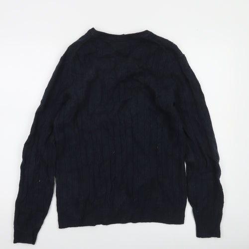 Lyle & Scott Men's Blue Cable-Knit Crew Neck Jumper Size M