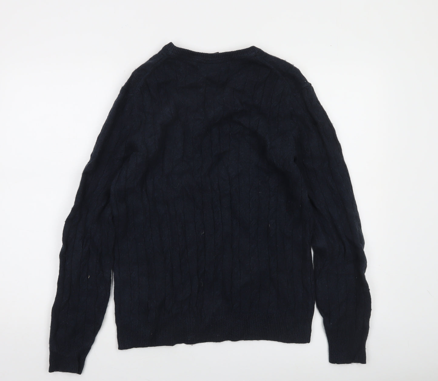 Lyle & Scott Men's Blue Cable-Knit Crew Neck Jumper Size M