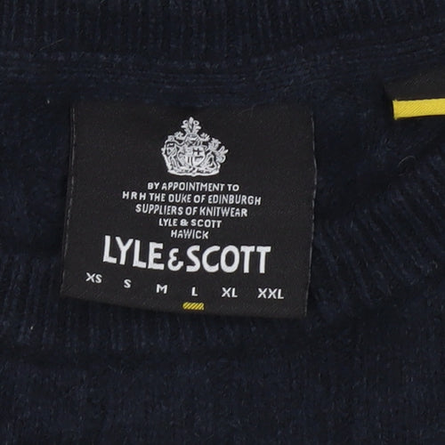 Lyle & Scott Men's Blue Cable-Knit Crew Neck Jumper Size M
