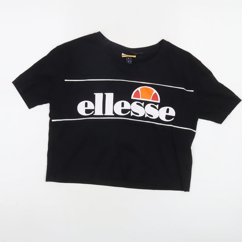 Ellesse Womens Black Cropped T-Shirt UK 4 Short Sleeve Cotton