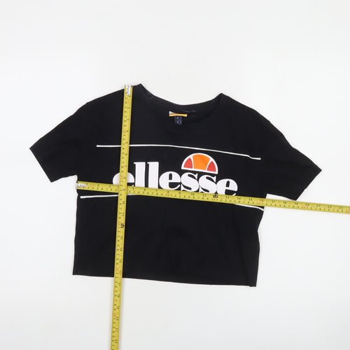 Ellesse Womens Black Cropped T-Shirt UK 4 Short Sleeve Cotton