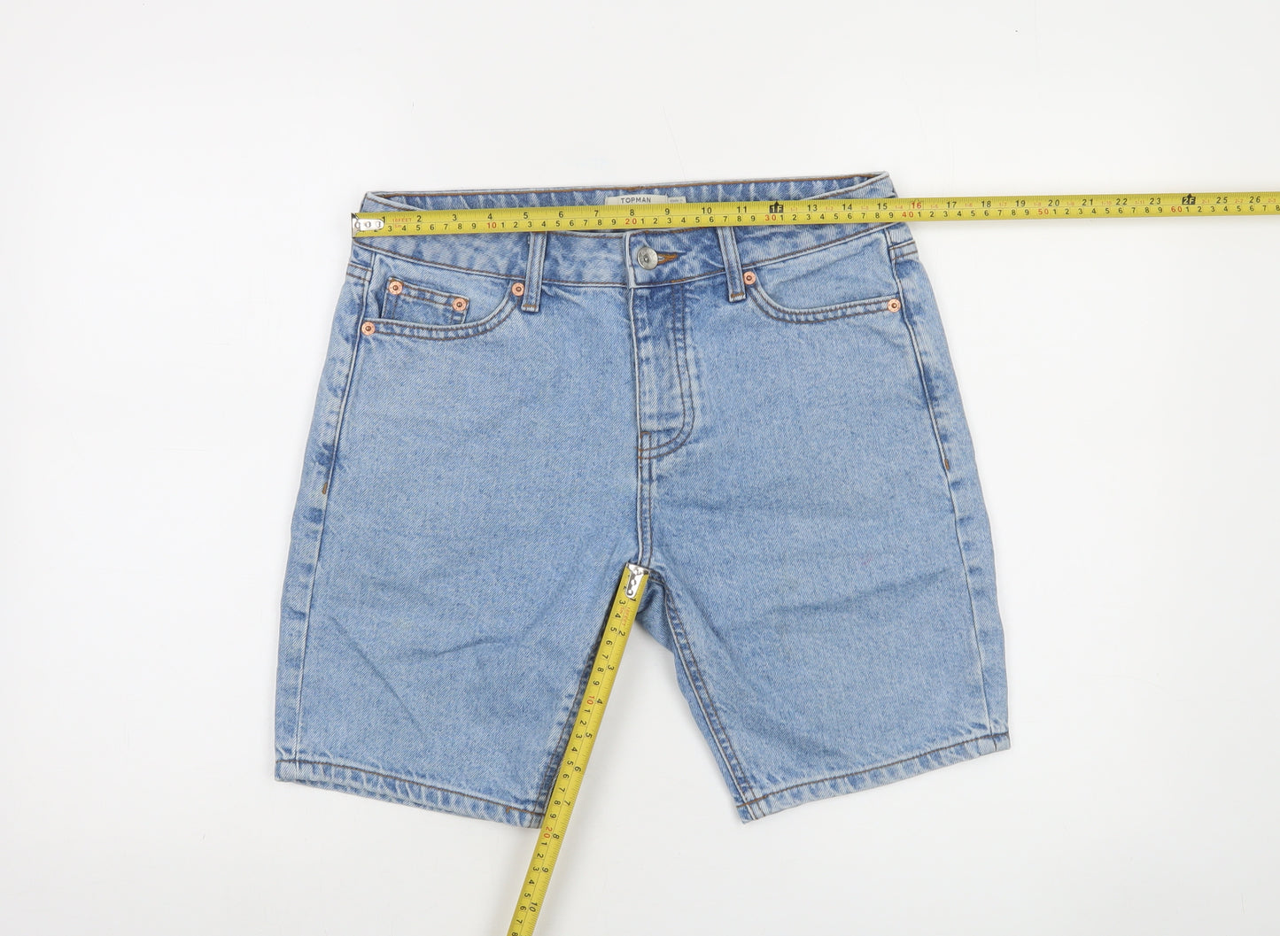Topman Men's Blue Denim Regular Fit 5-Pocket Shorts Size 28
