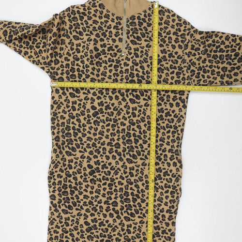 Marks and Spencer Women’s Beige Leopard Print Jersey Shift Dress UK 6 Long Sleeve