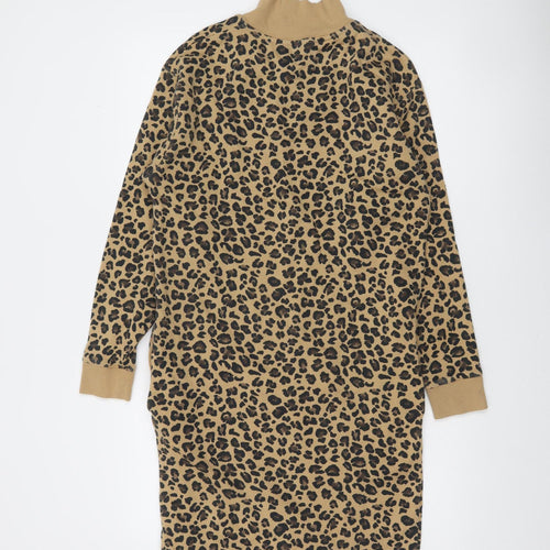 Marks and Spencer Women’s Beige Leopard Print Jersey Shift Dress UK 6 Long Sleeve