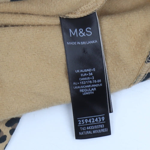 Marks and Spencer Women’s Beige Leopard Print Jersey Shift Dress UK 6 Long Sleeve