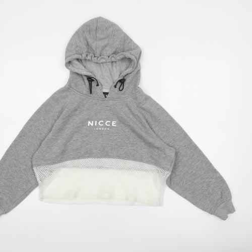 Nicce London Women's Grey Cropped Hoodie Mesh Hem Size S