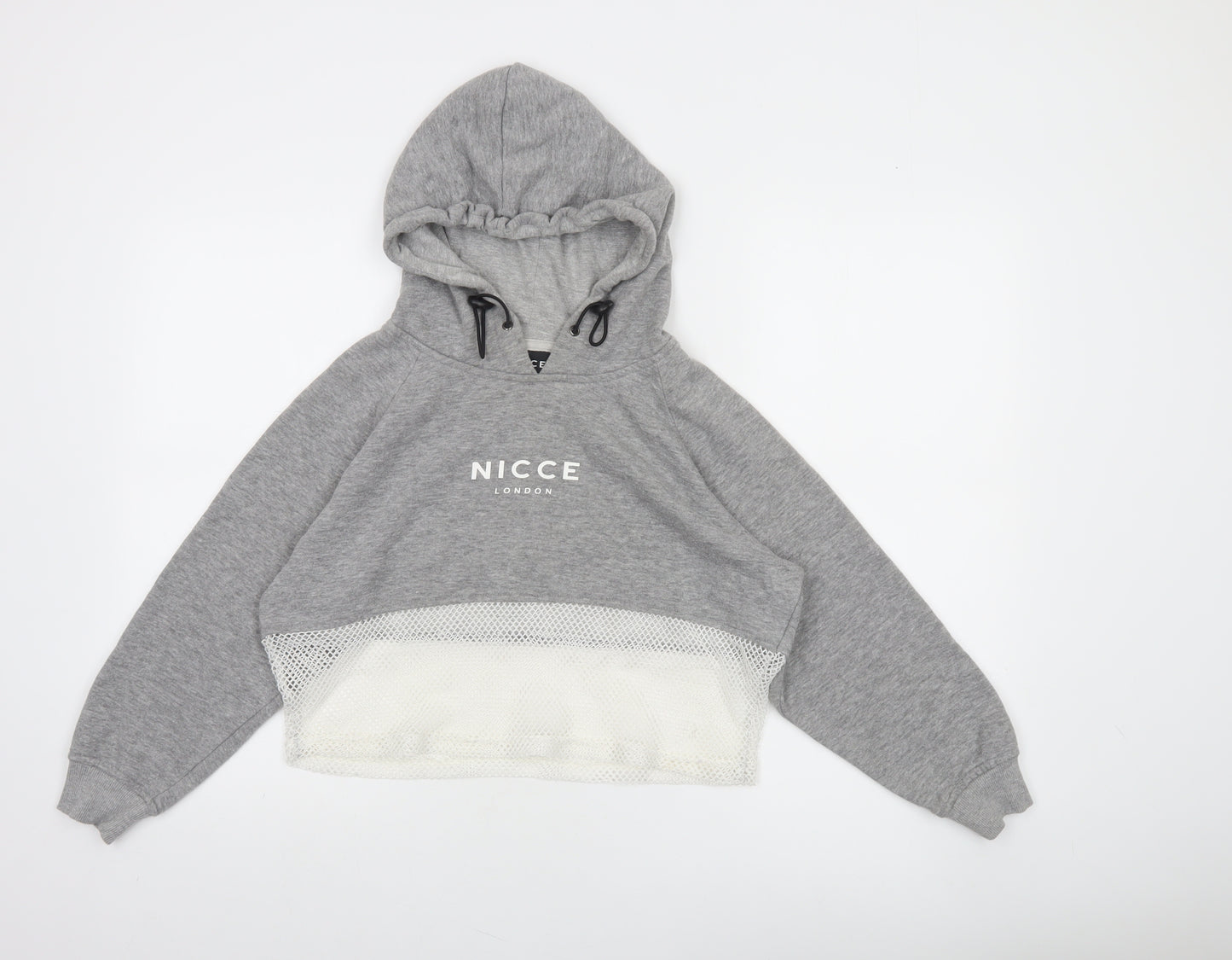 Nicce London Women's Grey Cropped Hoodie Mesh Hem Size S