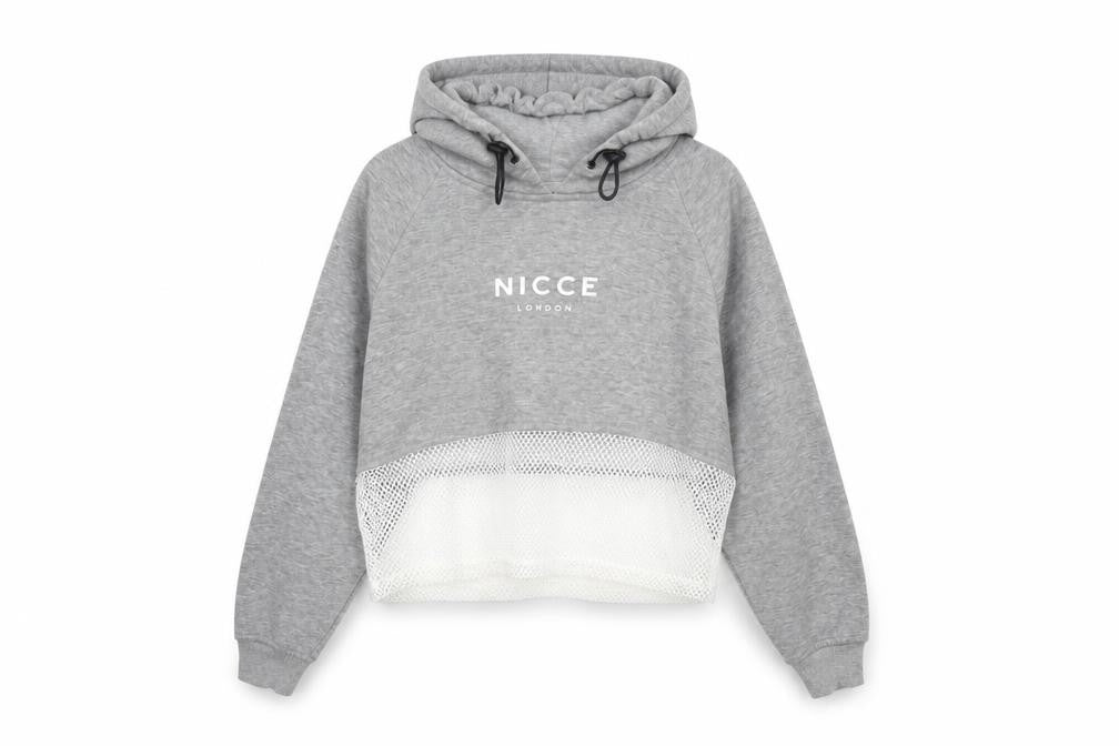 Nicce London Women's Grey Cropped Hoodie Mesh Hem Size S