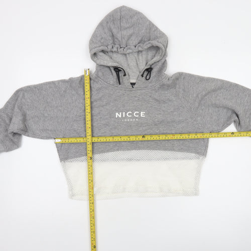 Nicce London Women's Grey Cropped Hoodie Mesh Hem Size S