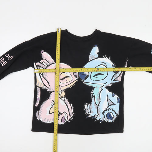 Disney Tu Girls Black Stitch & Angel Sweatshirt 9 Years Cotton Blend
