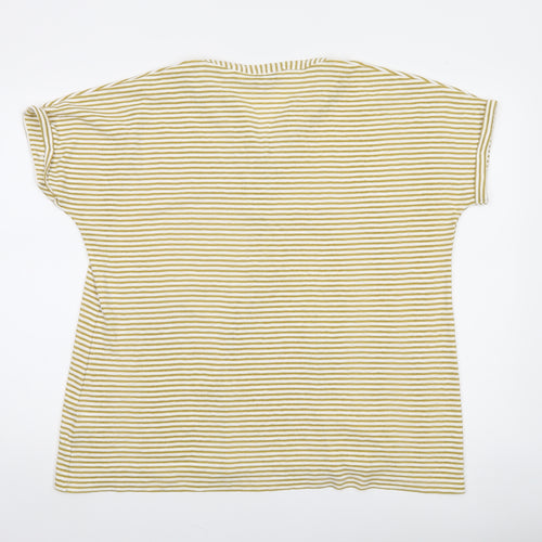 Isle Essentials Women’s L 18-20 Yellow White Striped V-Neck T-Shirt