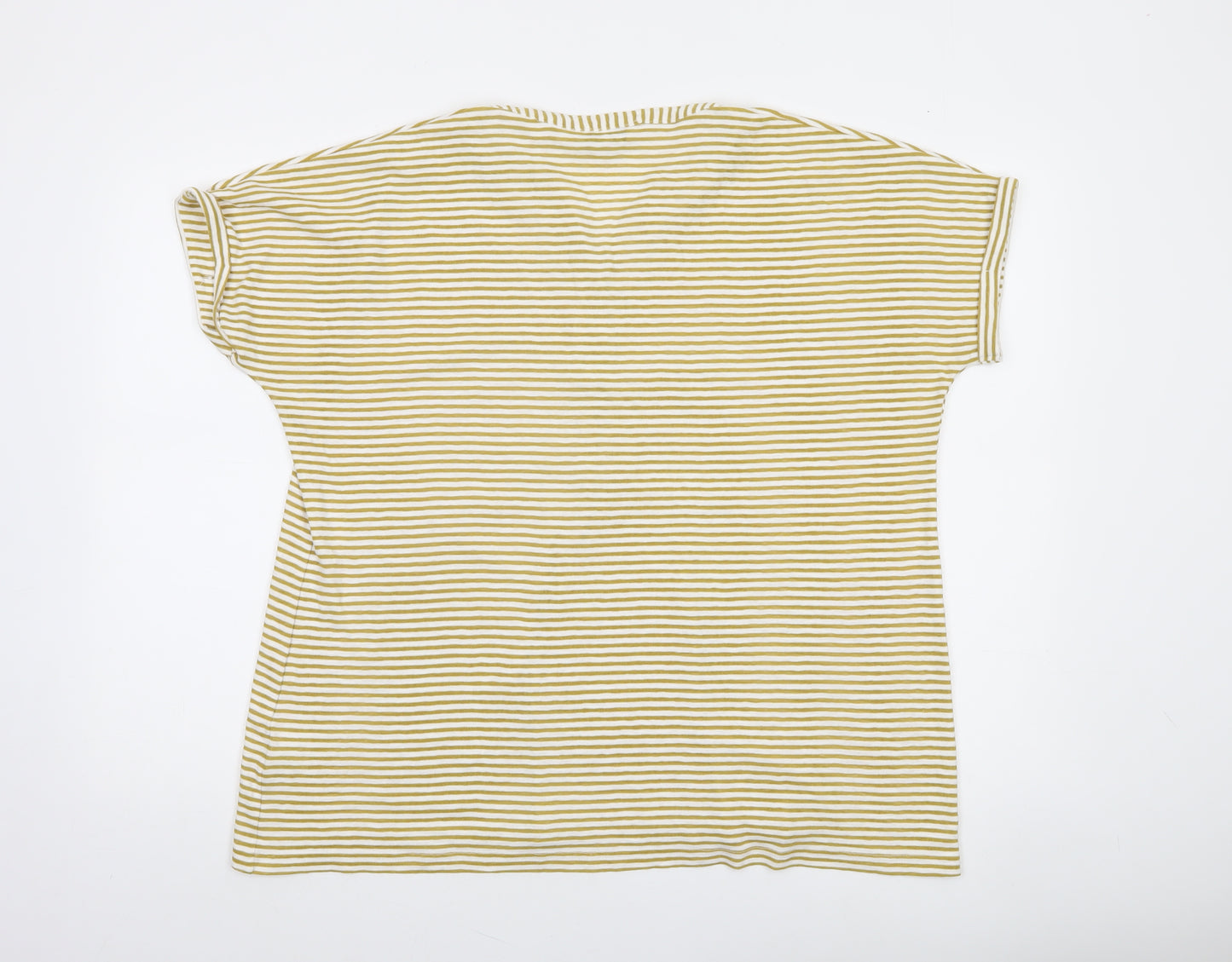 Isle Essentials Women’s L 18-20 Yellow White Striped V-Neck T-Shirt