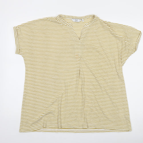 Isle Essentials Women’s L 18-20 Yellow White Striped V-Neck T-Shirt