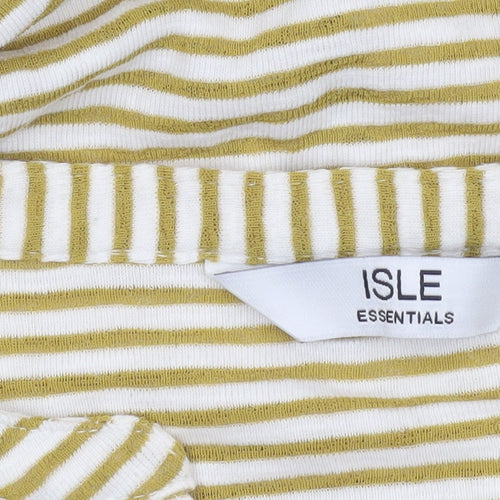 Isle Essentials Women’s L 18-20 Yellow White Striped V-Neck T-Shirt
