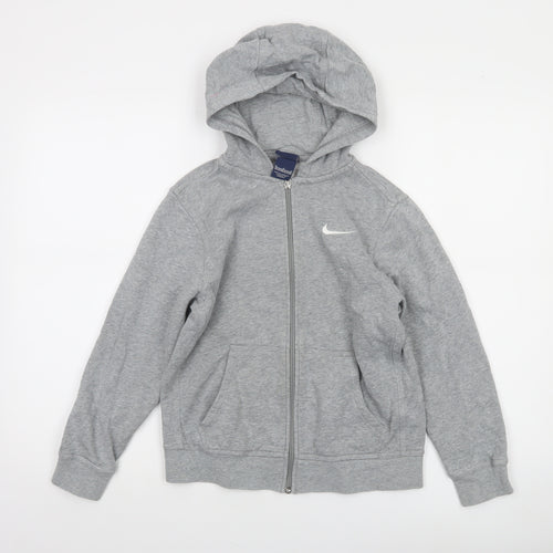 Nike Boys Grey Full Zip Hoodie M 10-12 Years Cotton Blend Hooded Sweatshirt