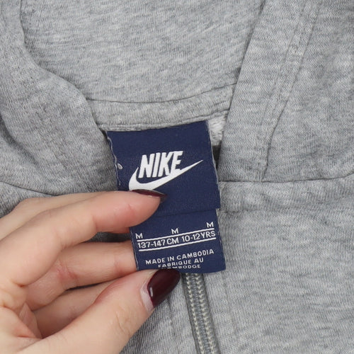 Nike Boys Grey Full Zip Hoodie M 10-12 Years Cotton Blend Hooded Sweatshirt
