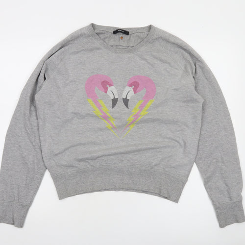 Diesel Womens Grey Flamingo Heart Graphic Cotton Sweatshirt Size S