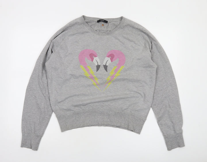 Diesel Womens Grey Flamingo Heart Graphic Cotton Sweatshirt Size S