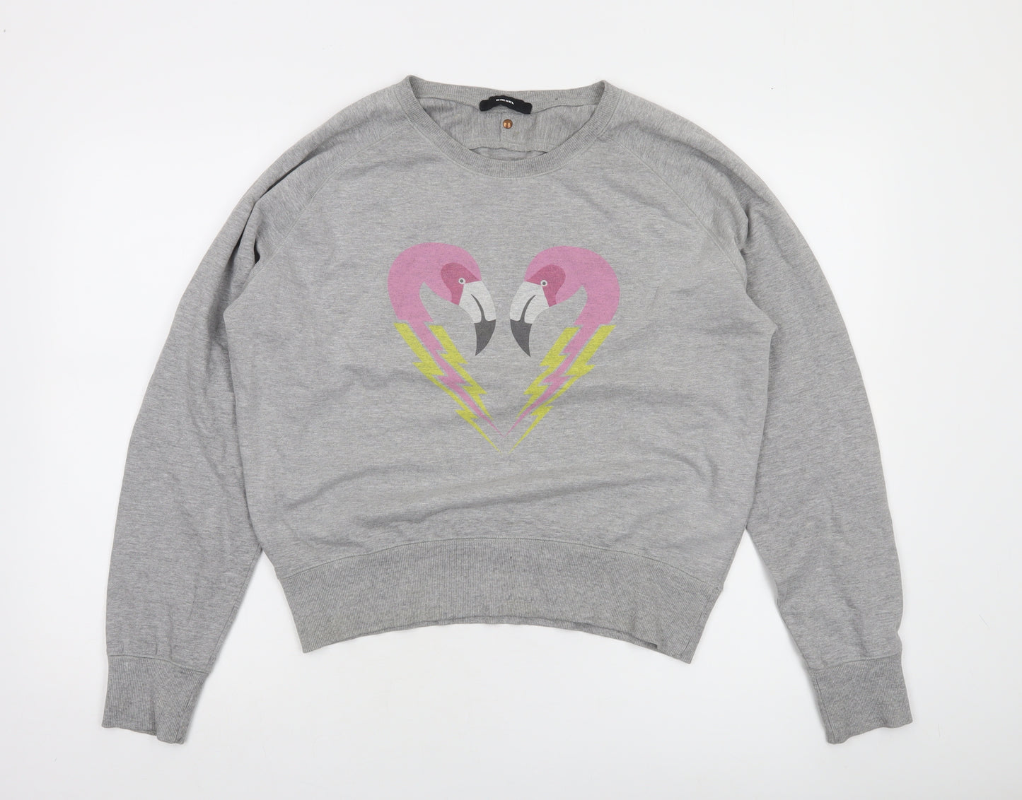 Diesel Womens Grey Flamingo Heart Graphic Cotton Sweatshirt Size S