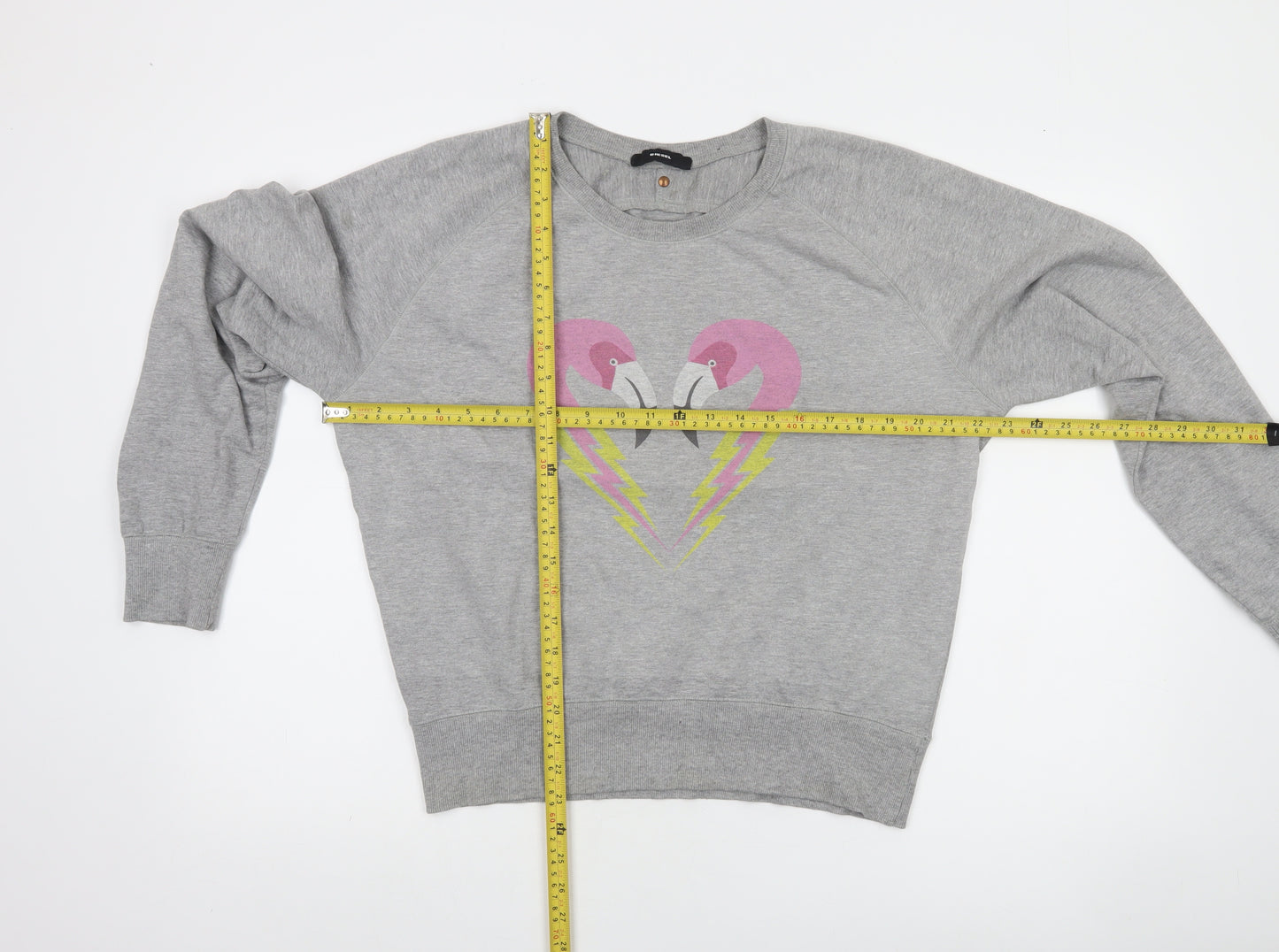 Diesel Womens Grey Flamingo Heart Graphic Cotton Sweatshirt Size S