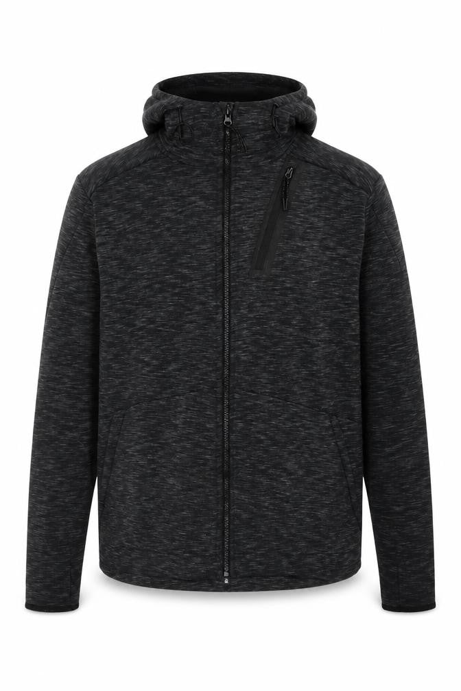Front view of Champion Men's Black Full Zip Hoodie, size M, Athletic Fit