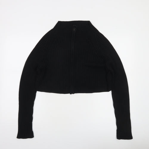 Fransa Women's Black Full Zip Ribbed Knit Jumper XL