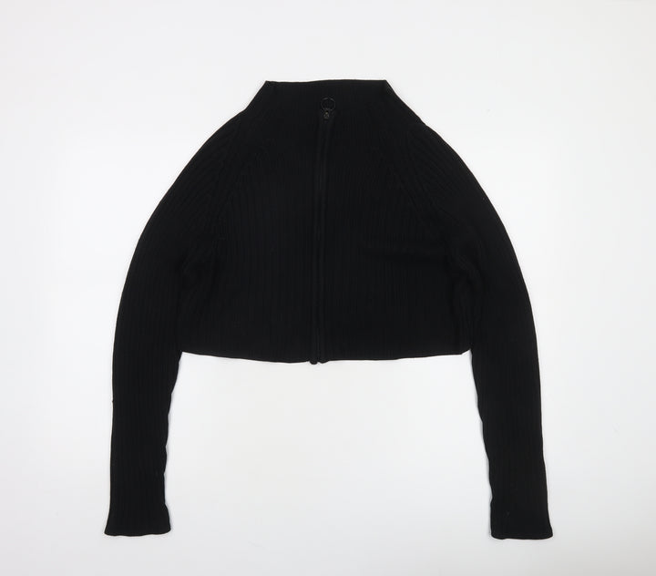 Fransa Women's Black Full Zip Ribbed Knit Jumper XL