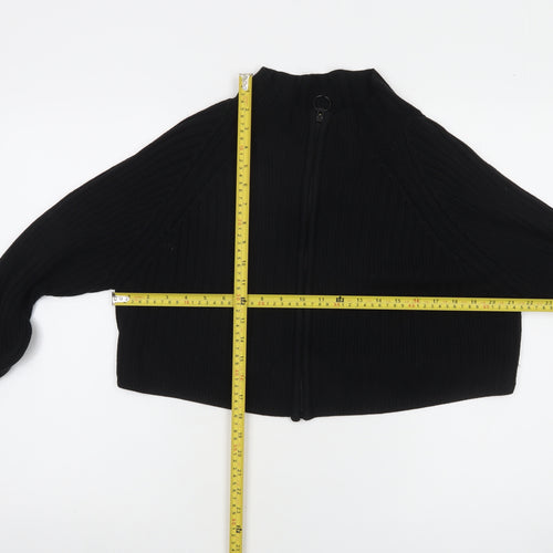 Fransa Women's Black Full Zip Ribbed Knit Jumper XL