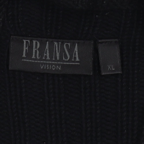 Fransa Women's Black Full Zip Ribbed Knit Jumper XL
