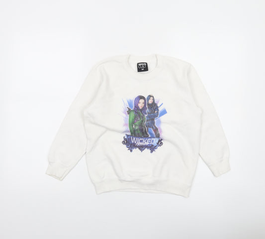 Front view of Absolute Cult girls’ white wicked friends graphic pullover sweatshirt m