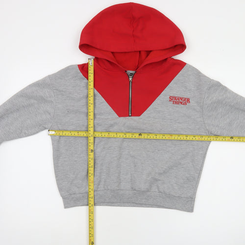 Stranger Things Grey Red XS Women's Hoodie Netflix Half Zip Cotton Blend