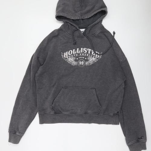 Hollister Women’s Dark Grey Small Pullover Hoodie with Logo Print