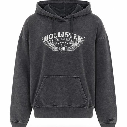 Hollister Women’s Dark Grey Small Pullover Hoodie with Logo Print