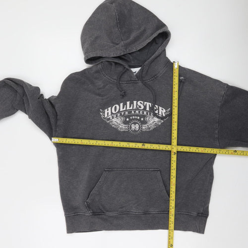 Hollister Women’s Dark Grey Small Pullover Hoodie with Logo Print