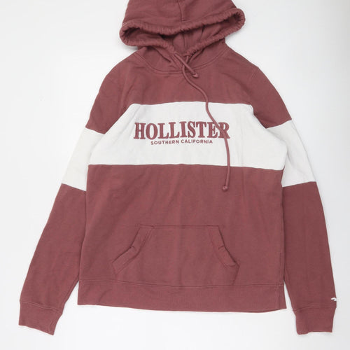 Hollister Women’s Burgundy & White Pullover Hoodie L Cotton Blend