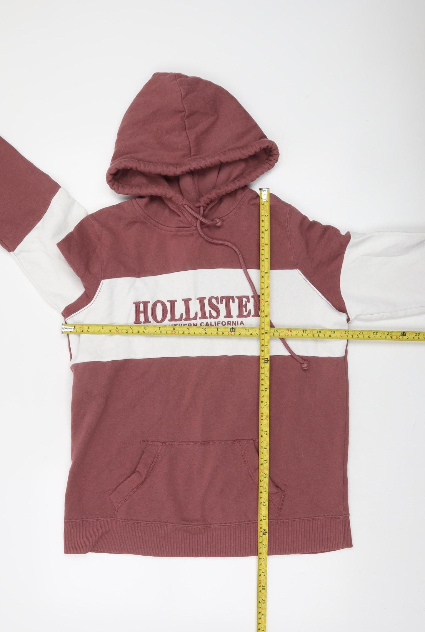 Hollister Women’s Burgundy & White Pullover Hoodie L Cotton Blend