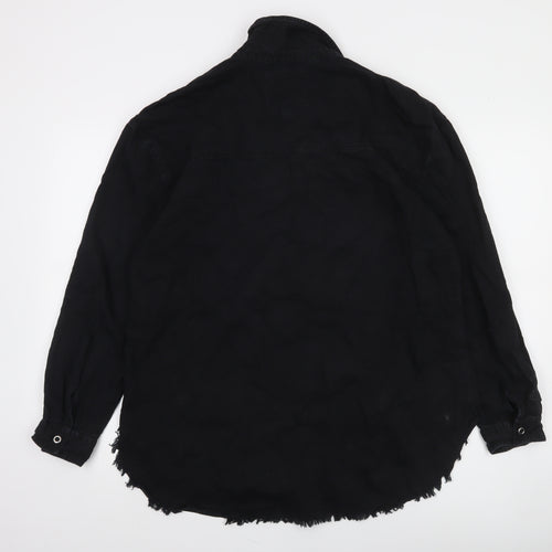 River Island Women's Black Studded Long Sleeve Cotton Button-Up Shirt M