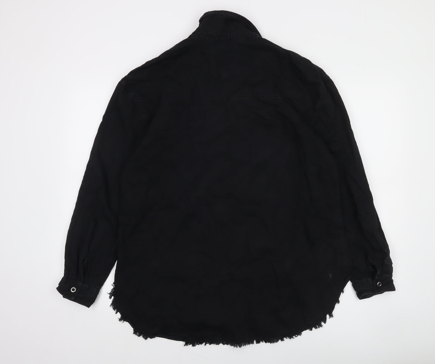 River Island Women's Black Studded Long Sleeve Cotton Button-Up Shirt M