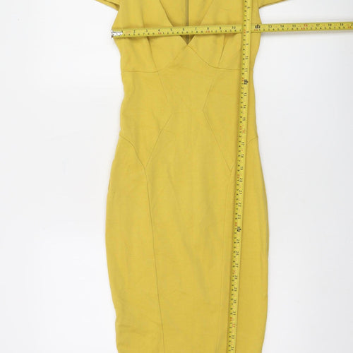 ASOS Petite Yellow Bodycon V-Neck Stretchy Short Sleeve Dress UK 8