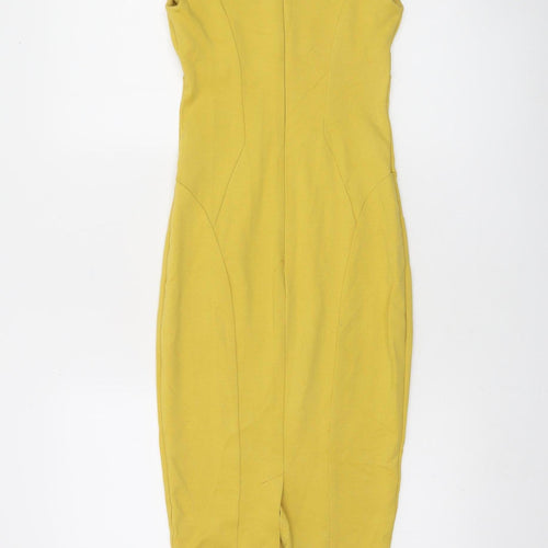 ASOS Petite Yellow Bodycon V-Neck Stretchy Short Sleeve Dress UK 8