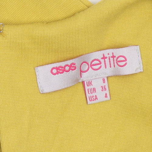 ASOS Petite Yellow Bodycon V-Neck Stretchy Short Sleeve Dress UK 8