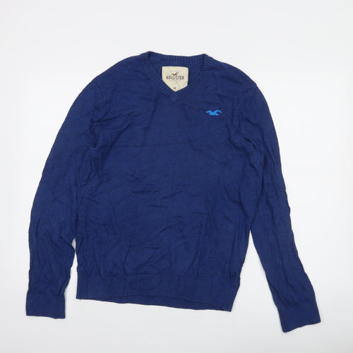 Hollister Men’s Blue V-Neck Cotton Blend Pullover Jumper M