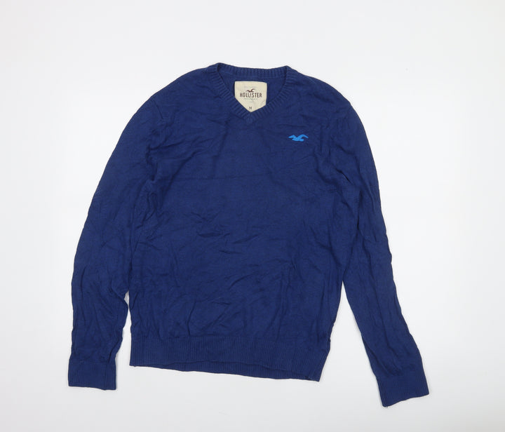 Hollister Men’s Blue V-Neck Cotton Blend Pullover Jumper M
