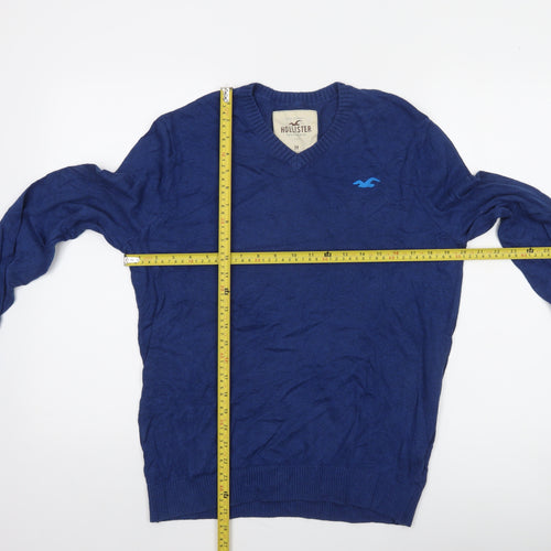 Hollister Men’s Blue V-Neck Cotton Blend Pullover Jumper M