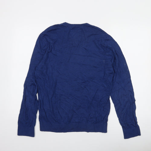 Hollister Men’s Blue V-Neck Cotton Blend Pullover Jumper M