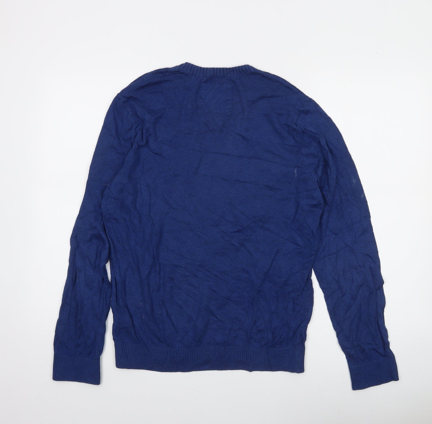 Hollister Men’s Blue V-Neck Cotton Blend Pullover Jumper M