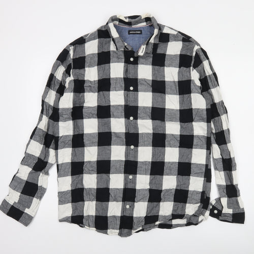 Jack & Jones Men's Black Check Long Sleeve Button-Up Shirt XL