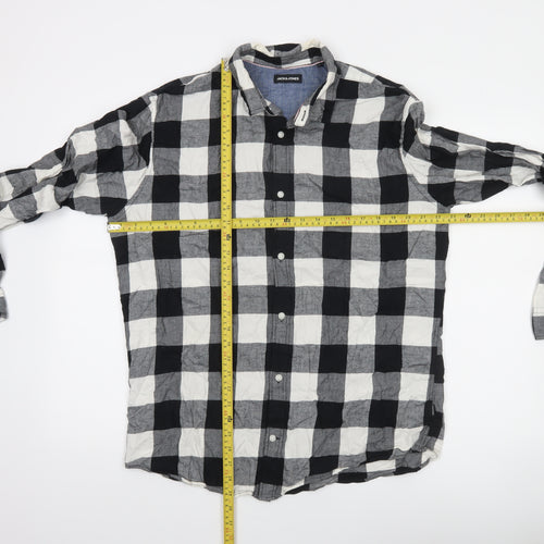 Jack & Jones Men's Black Check Long Sleeve Button-Up Shirt XL